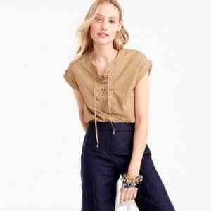 J. Crew Lace Up Popover Top Beige Khaki HW8791